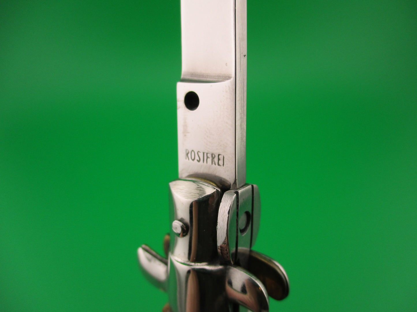 ROSTFREI 16cm Italian Stag stiletto Oreste Dibon swivel bolster automatic knife