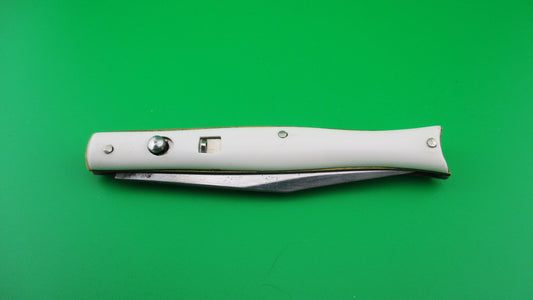 Edgemaster Fishtail 1950s White synthetic handles vintage switchblade