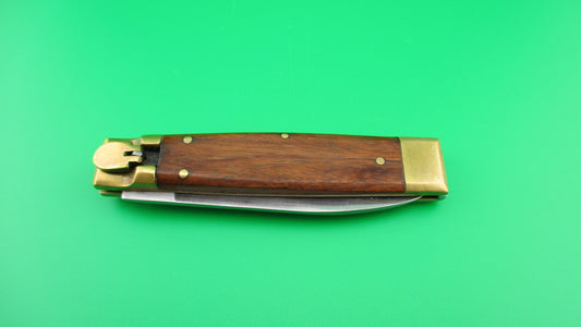 SHARP STAINLESS 19cm Lever automatic knife wood scales & brass bolsters