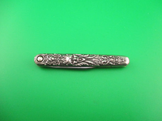 Press Button Knife Co Small Sterling Gothic double automatic knife w purse