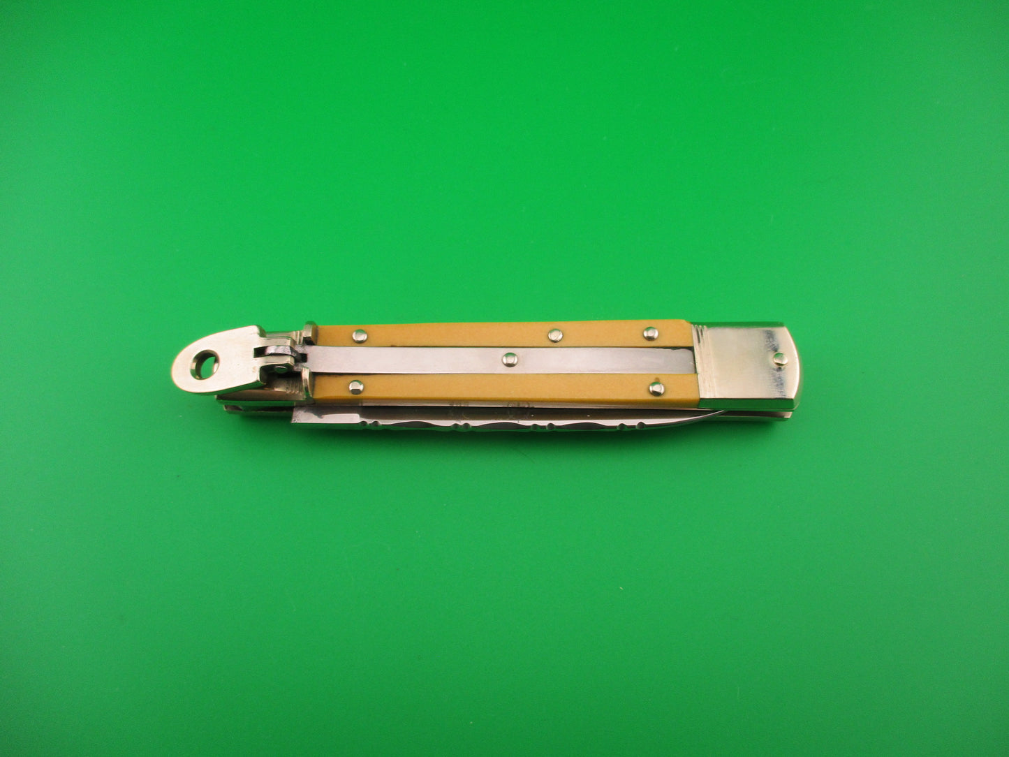Hubertus 11cm German Lever Slim Line Yellow Micarta vintage automatic knife