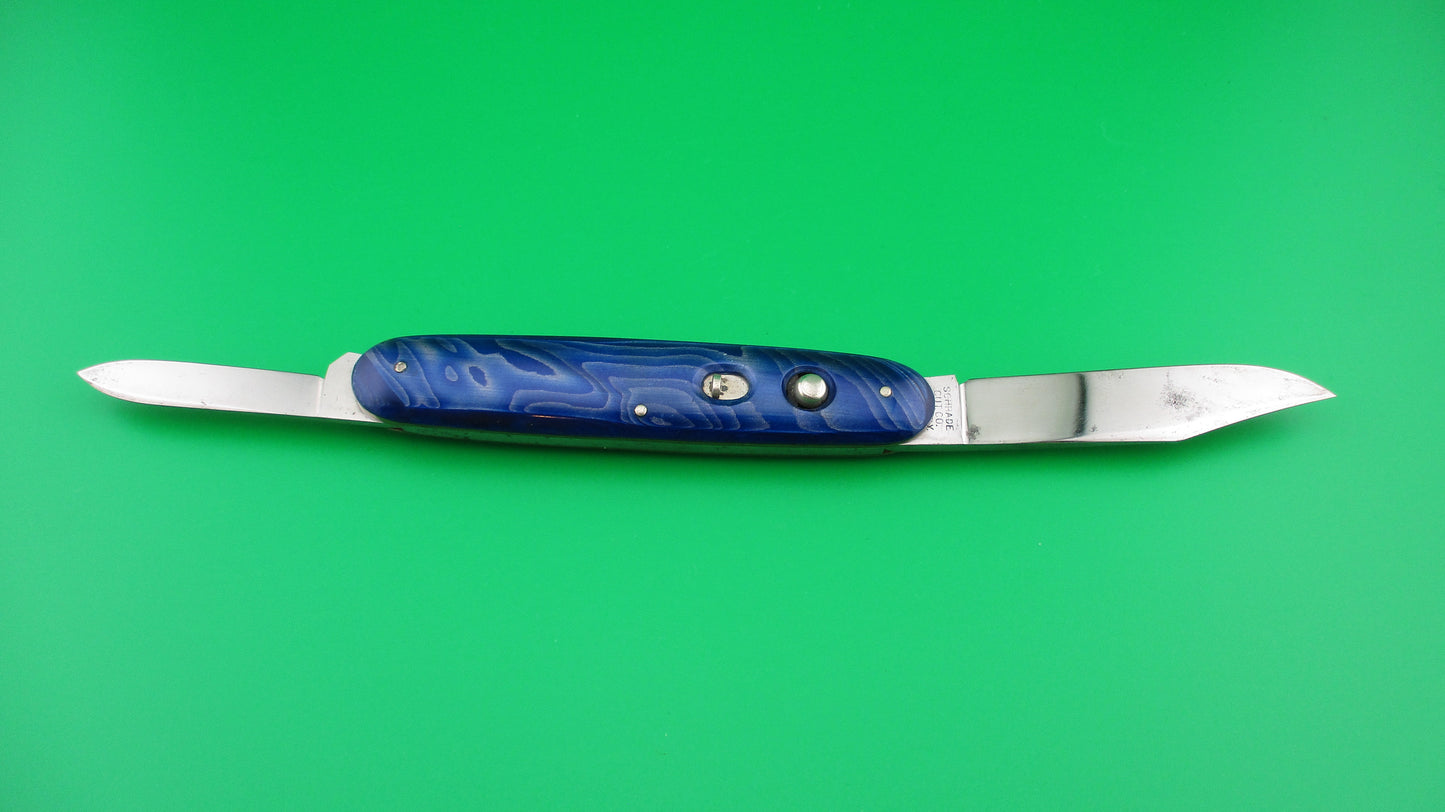 SCHRADE CUT CO Large Double Blue Waterfall celluloid switchblade