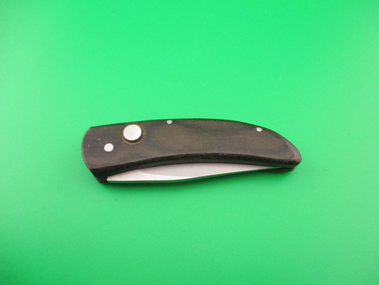 Huck 5.5 inch Custom Coil Spring Curved Micarta automatic knife James Huckeba