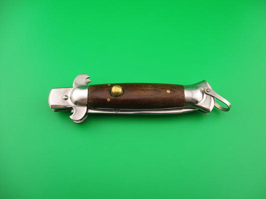 Medtex 22cm Russian stiletto swivel bolster brown Micarta automatic knife