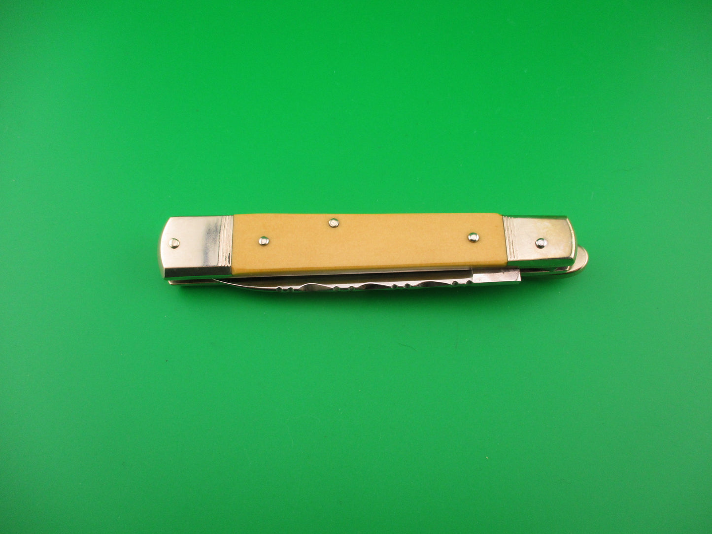 Hubertus 11cm German Lever Slim Line Yellow Micarta vintage automatic knife