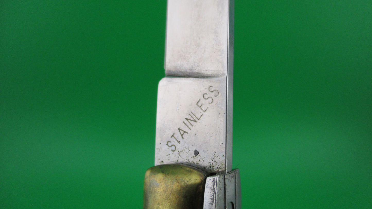 STAINLESS 23cm Italian Bolster Release Brass Rams horn automatic knife