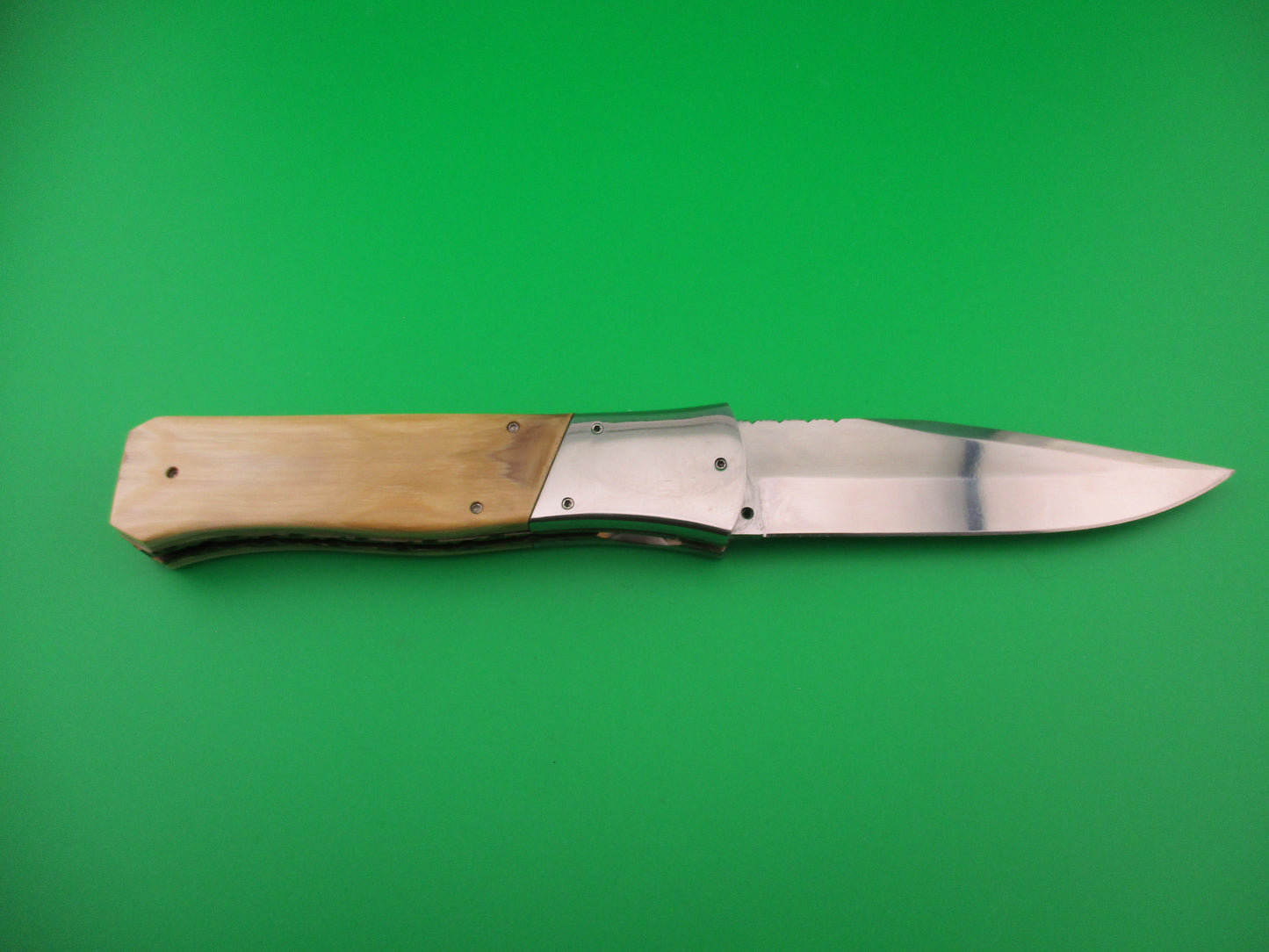 Custom 23cm Round flush button Saber clip blade Horn w filework automatic knife #2