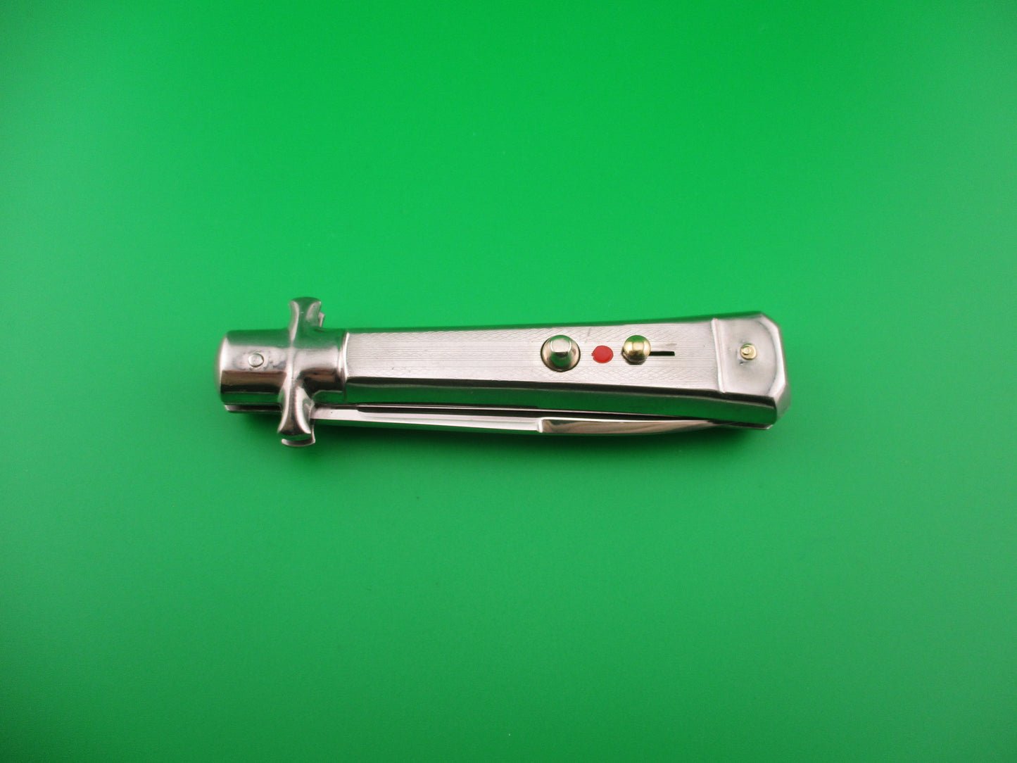BARGEON INOX 19cm French All metal round button red dot vintage automatic knife