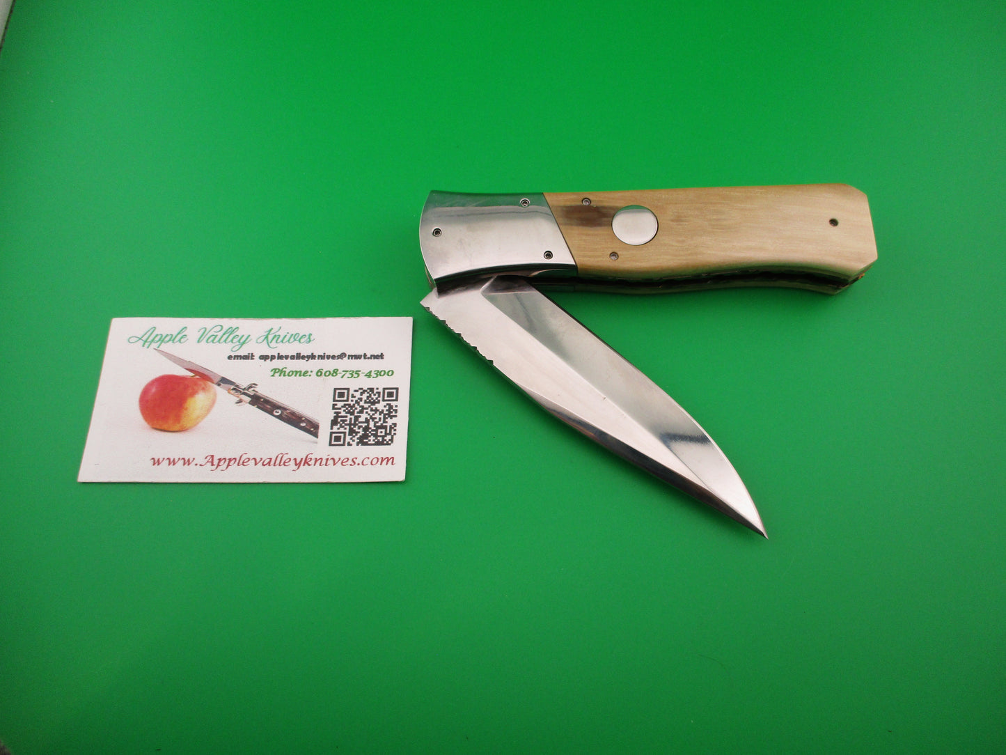 Custom 23cm Round flush button Saber clip blade Horn w filework automatic knife #2