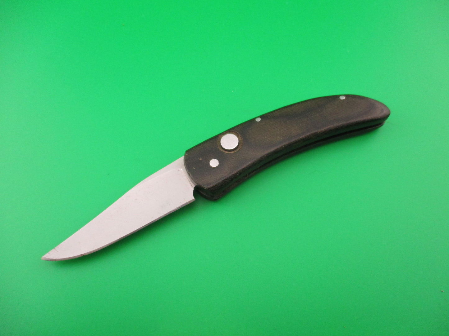 Huck 5.5 inch Custom Coil Spring Curved Micarta automatic knife James Huckeba