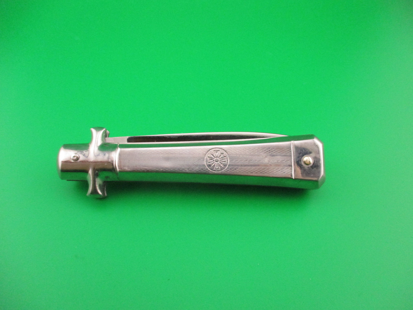 BARGEON INOX 19cm French All metal round button red dot vintage automatic knife