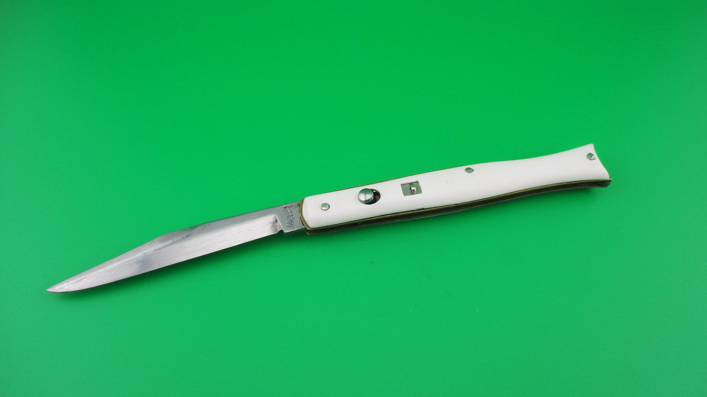 Edgemaster Fishtail 1950s White synthetic handles vintage switchblade