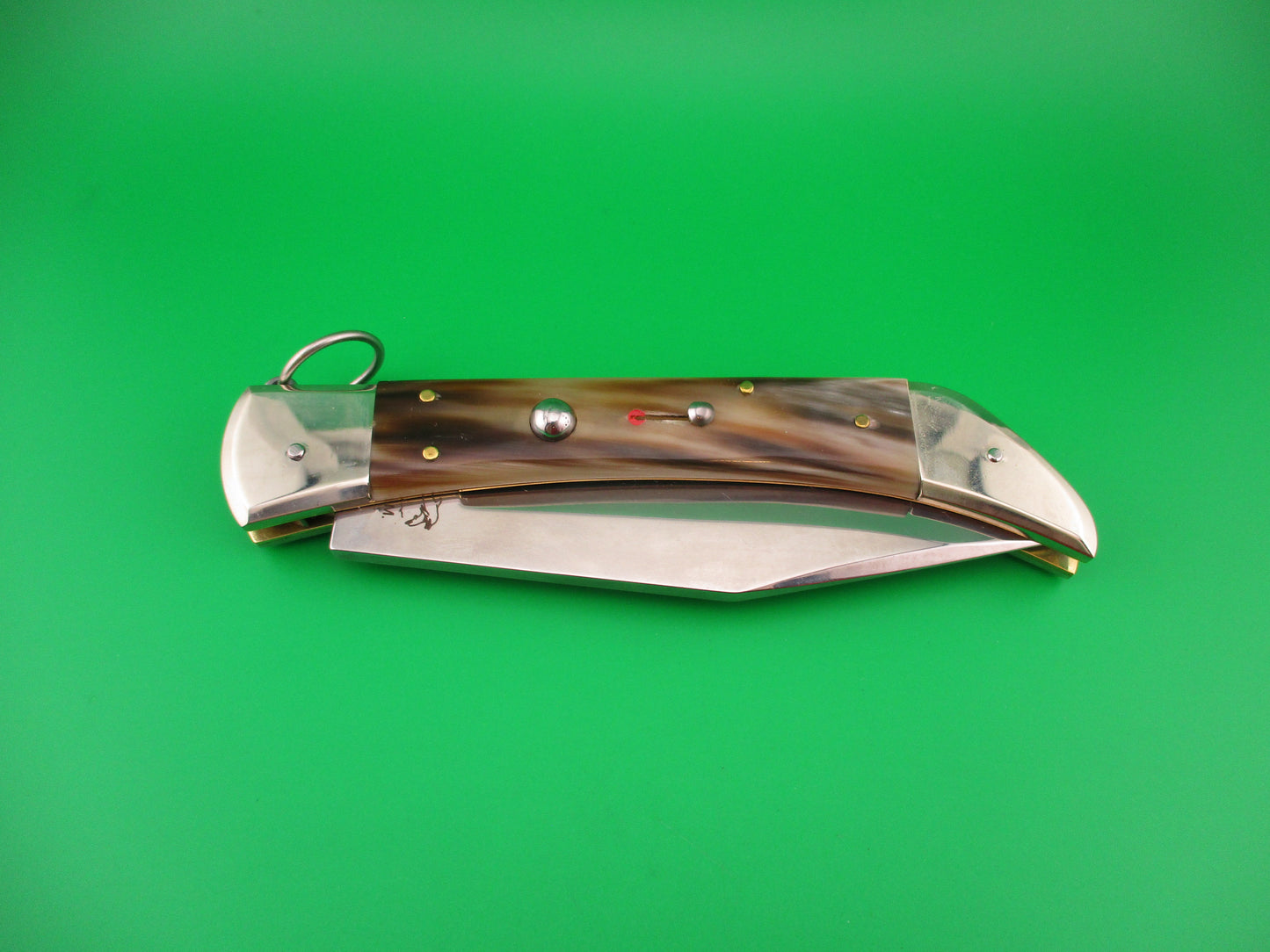 DM SPADON 28cm Italian Clasp Ring pull Red dot Horn automatic knife