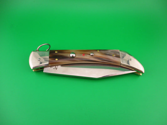 DM SPADON 28cm Italian Clasp Ring pull Red dot Horn automatic knife