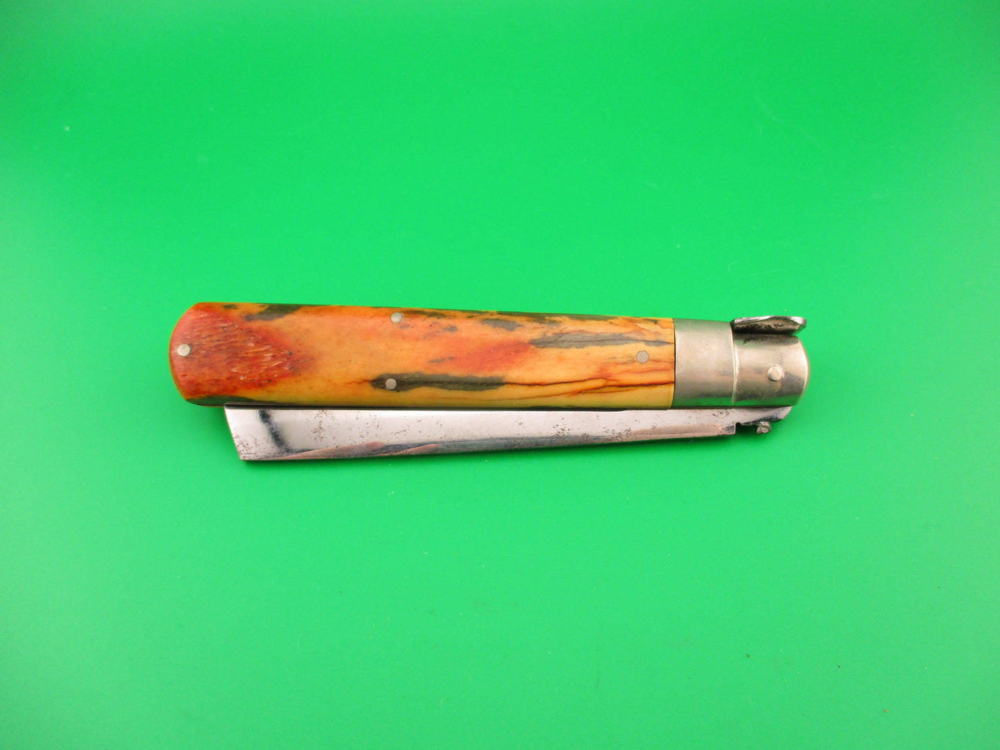 JTK Custom 9 inch Mastodon Ivory Prioletta Sheepsfoot Picklock automatic knife