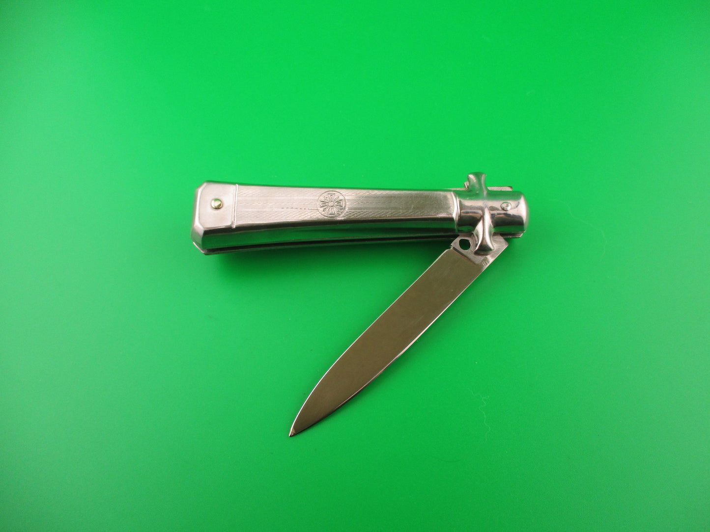 BARGEON INOX 19cm French All metal round button red dot vintage automatic knife
