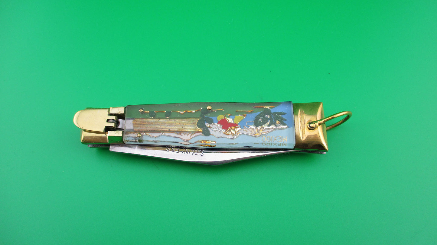 STAINLESS 19cm Japanese Siesta Matador Lever Mexico Souvenir switchblade near mint