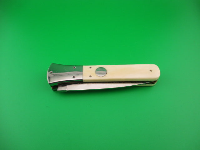 Custom 23cm Round flush button Dagger Smooth bone w filework automatic knife