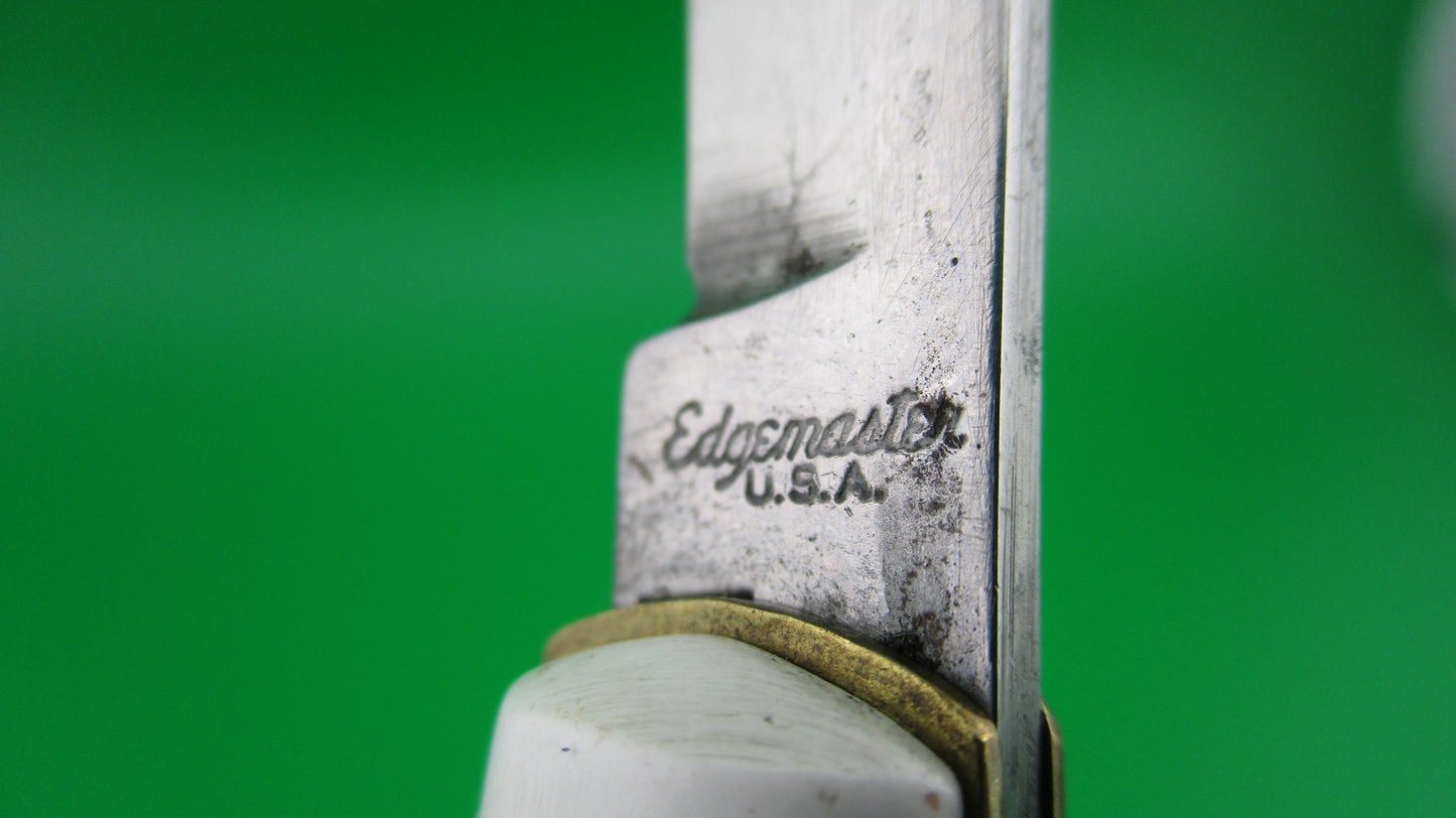 Edgemaster Fishtail 1950s White synthetic handles vintage switchblade