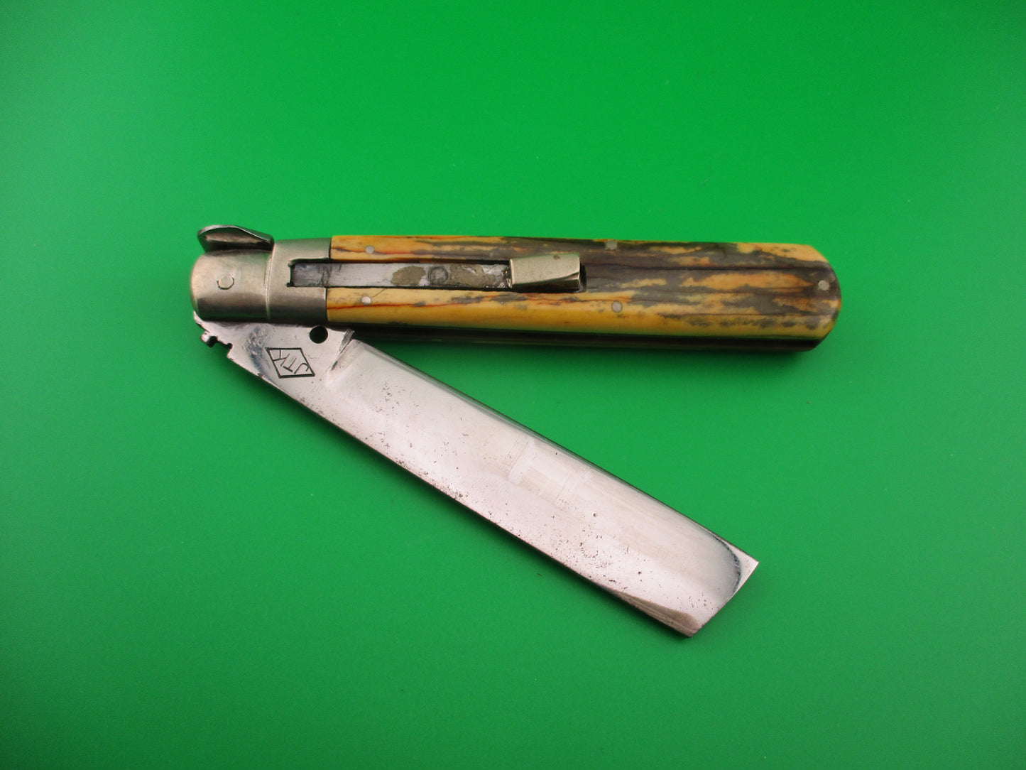 JTK Custom 9 inch Mastodon Ivory Prioletta Sheepsfoot Picklock automatic knife