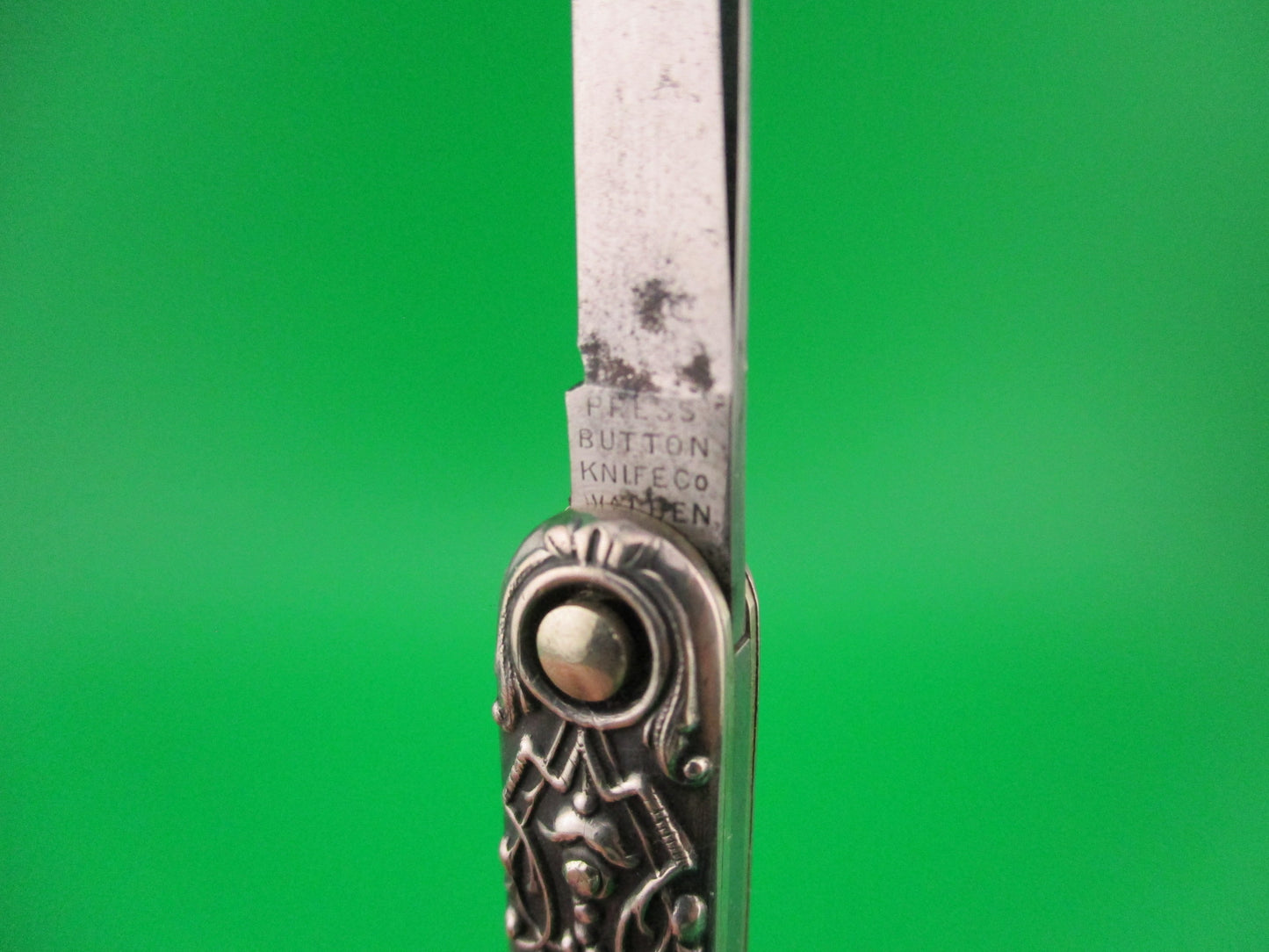 Press Button Knife Co Small Sterling Gothic double automatic knife w purse