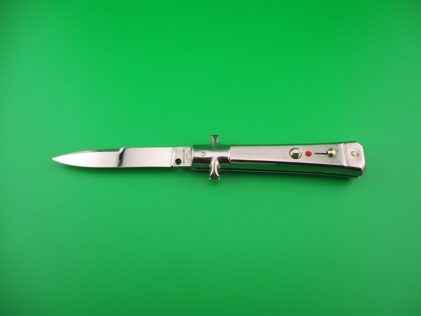 BARGEON INOX 19cm French All metal round button red dot vintage automatic knife