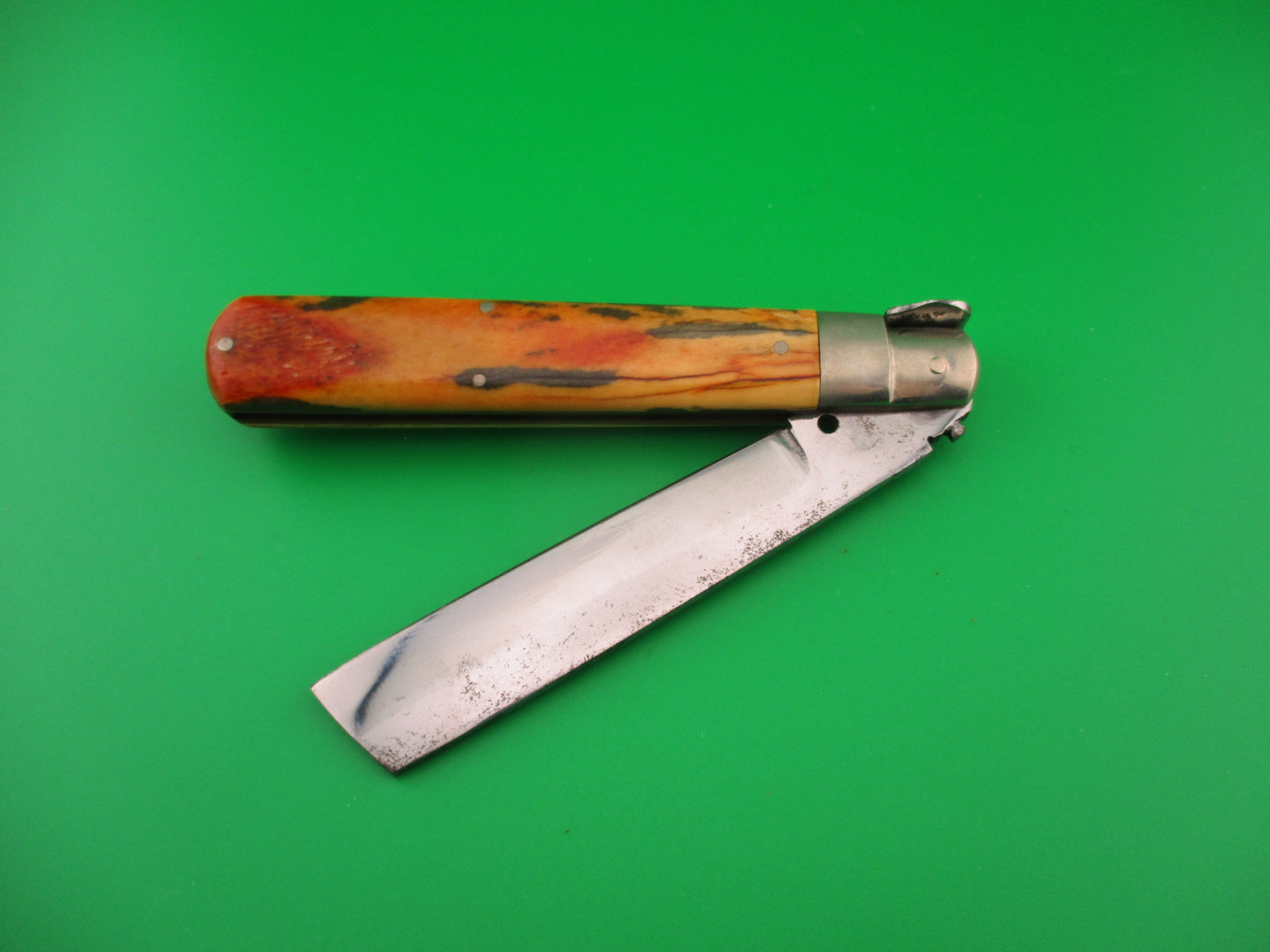 JTK Custom 9 inch Mastodon Ivory Prioletta Sheepsfoot Picklock automatic knife
