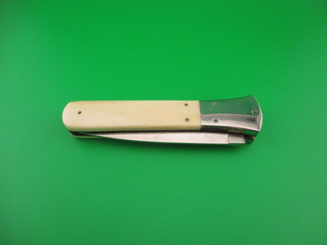 Custom 23cm Round flush button Dagger Smooth bone w filework automatic knife
