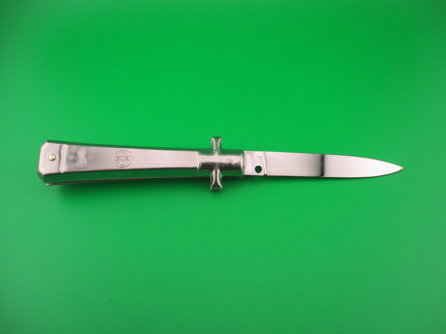 BARGEON INOX 19cm French All metal round button red dot vintage automatic knife