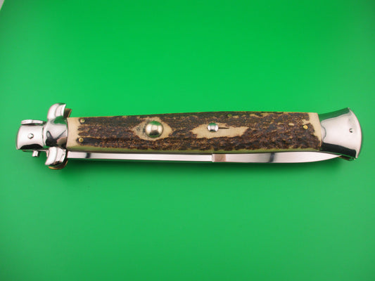ROSTFREI ITALY 45cm Italian Stiletto Swivel bolster Stag 18 inch automatic knife