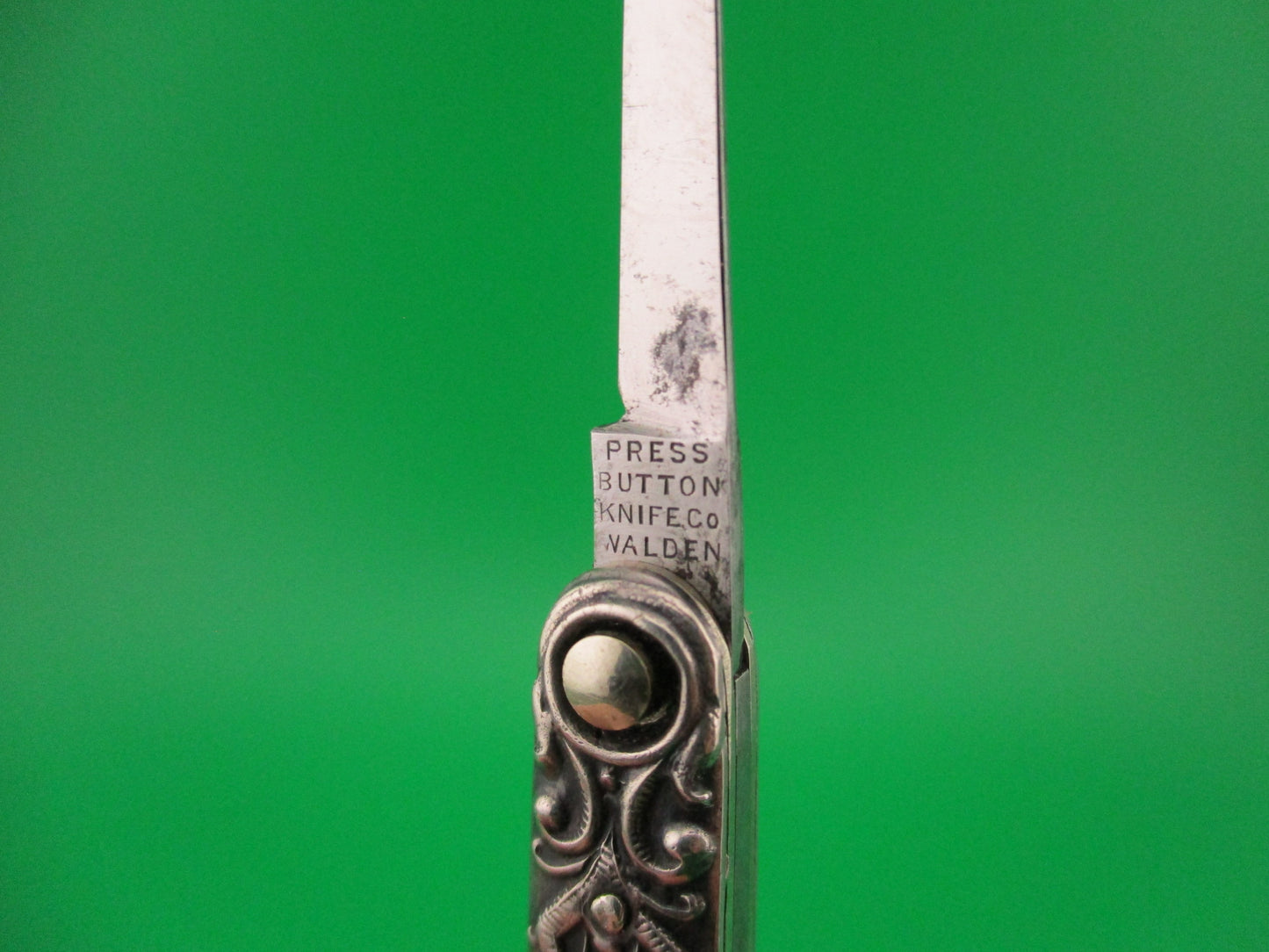 Press Button Knife Co Small Sterling Gothic double automatic knife w purse