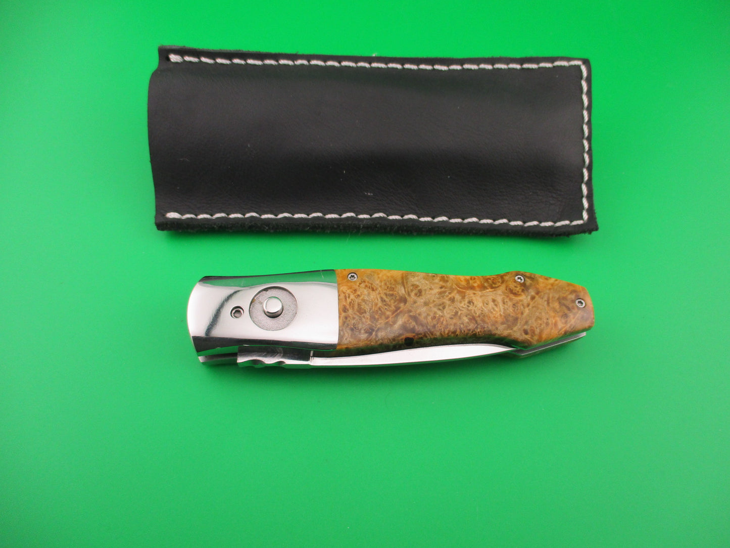 DAKE 92107 Custom Automatic Knife Burlwood Saber Drop point BoBc