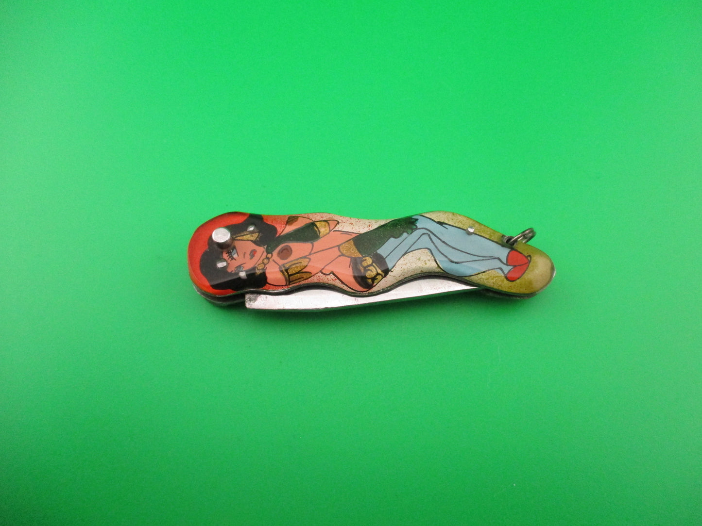 Russian Prison Knife Naked woman pinup switchblade nude black hair blue stockings