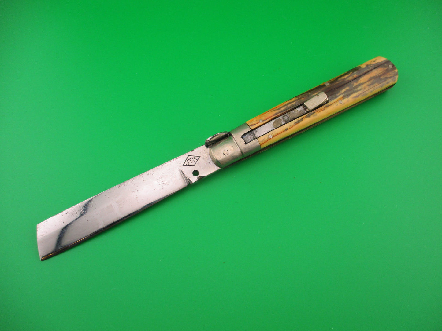 JTK Custom 9 inch Mastodon Ivory Prioletta Sheepsfoot Picklock automatic knife