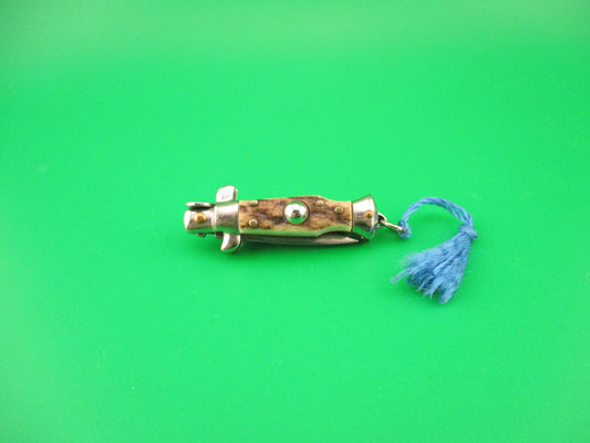 INOX 7cm Italian Mini Picklock Stag 4 pin vintage automatic knife with blue tassel