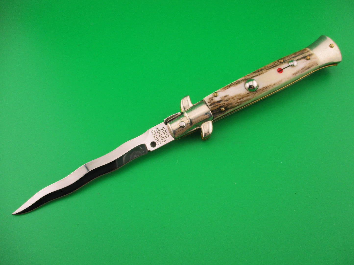 Frank B ITALY 23cm Italian Picklock Limited Edition 2005 Stag KRIS Red Dot automatic knife