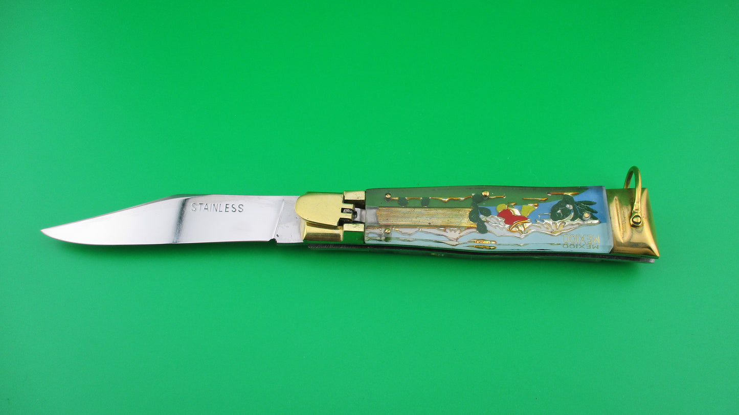 STAINLESS 19cm Japanese Siesta Matador Lever Mexico Souvenir switchblade near mint