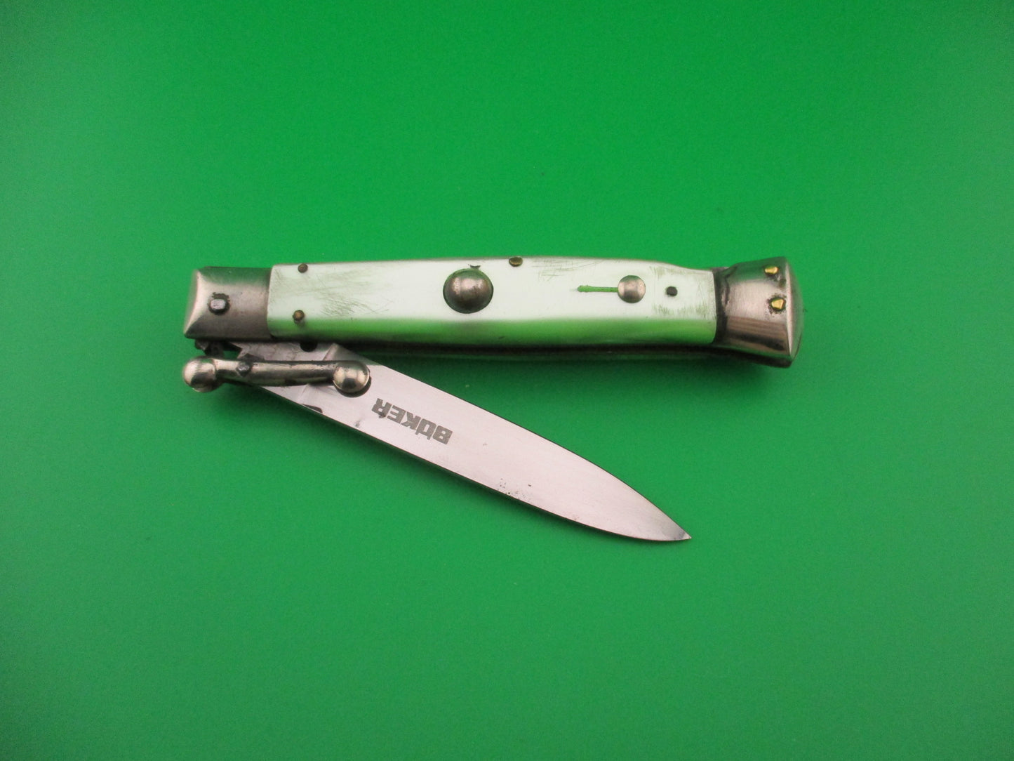 BOKER Rostfrei (slant) 20cm Italian Swing Guard Green Pearlex vintage automatic knife