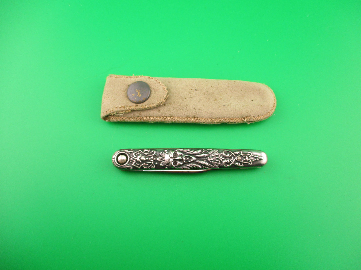 Press Button Knife Co Small Sterling Gothic double automatic knife w purse