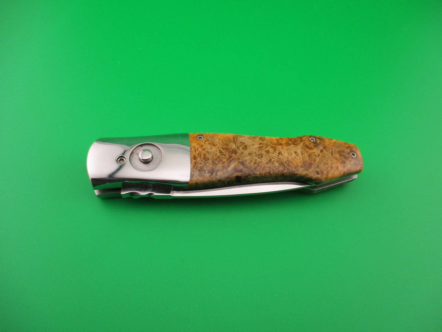 DAKE 92107 Custom Automatic Knife Burlwood Saber Drop point BoBc