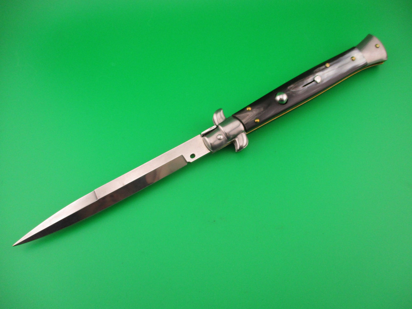 Frank B Italy 28cm Italian Stiletto Swivel bolster Black switchblade knife