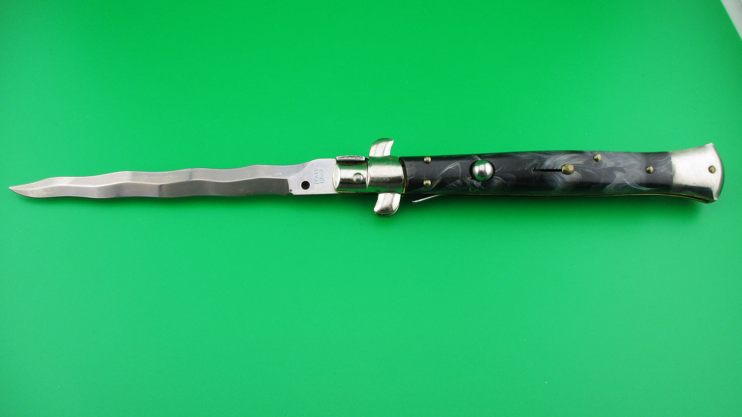 ITALY INOX 28cm Italian Stiletto KRIS black & gray swirl switchblade knife