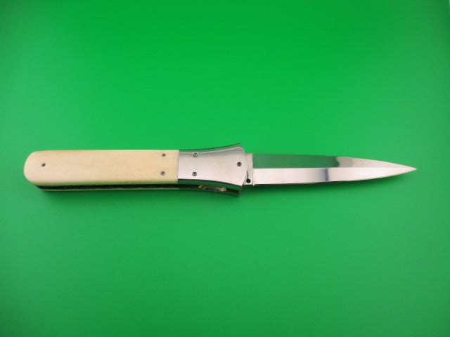 Custom 23cm Round flush button Dagger Smooth bone w filework automatic knife