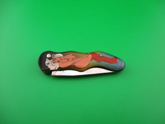 Russian Prison Knife Sexy woman white hair red stockings pinup switchblade knife vintage