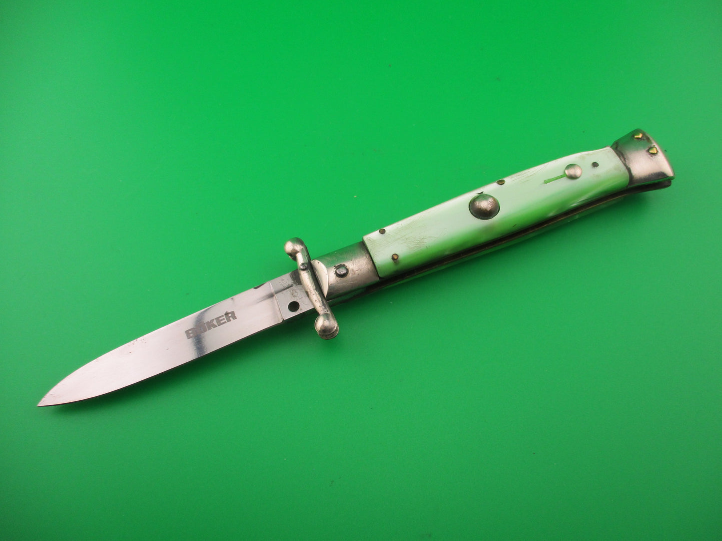 BOKER Rostfrei (slant) 20cm Italian Swing Guard Green Pearlex vintage automatic knife
