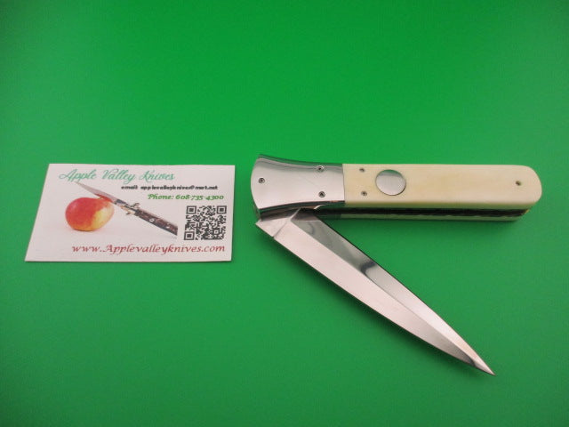 Custom 23cm Round flush button Dagger Smooth bone w filework automatic knife