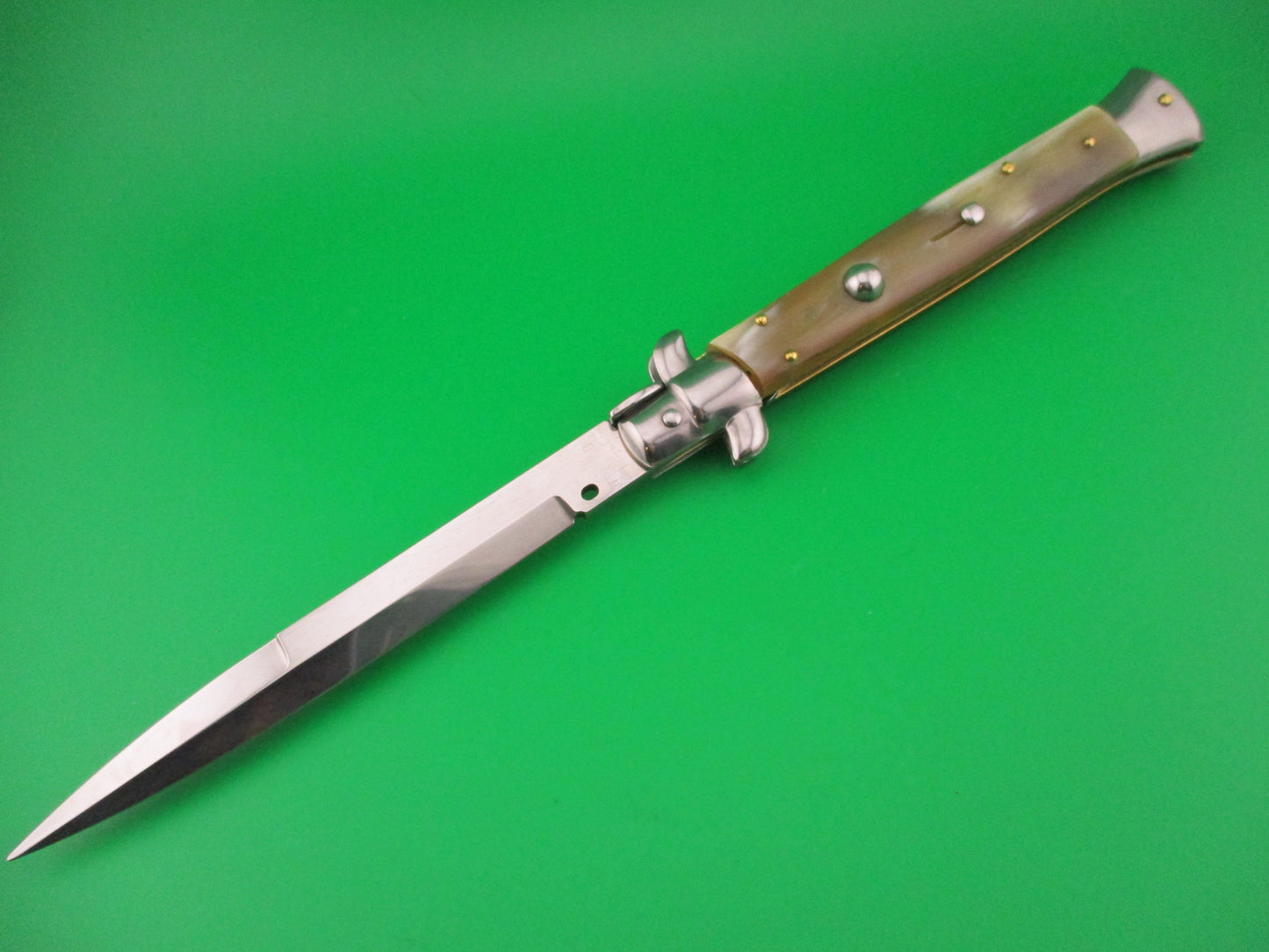 FRANK B ITALY 28cm Italian Bayonet Honey& Cream Horn swivel bolster automatic knife