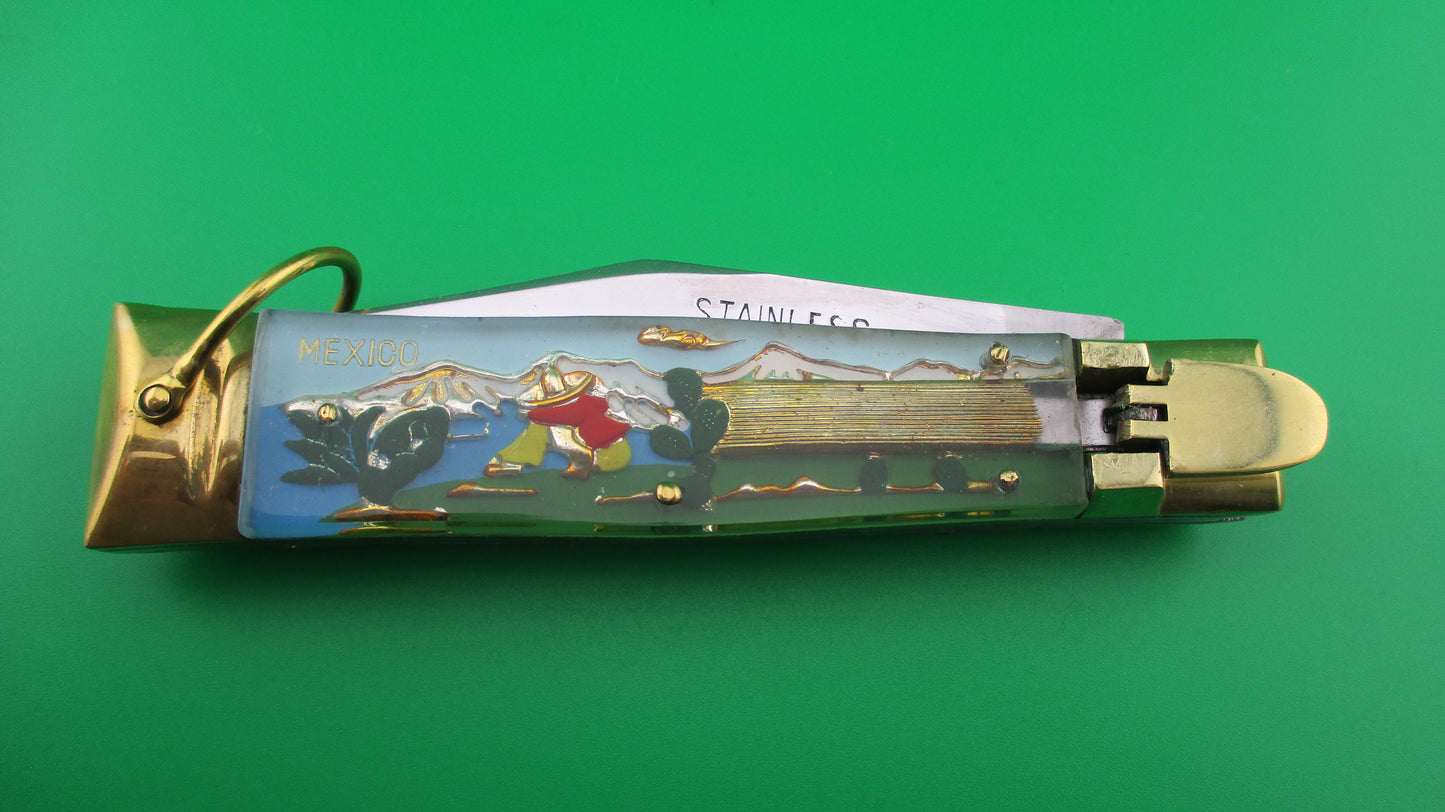 STAINLESS 19cm Japanese Siesta Matador Lever Mexico Souvenir switchblade near mint