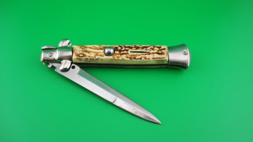 ITALY INOX 22cm Stiletto Imitation Stag Bayonet blade automatic knife ...