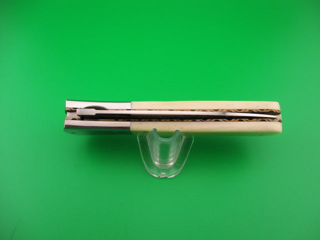 Custom 23cm Round flush button Dagger Smooth bone w filework automatic knife